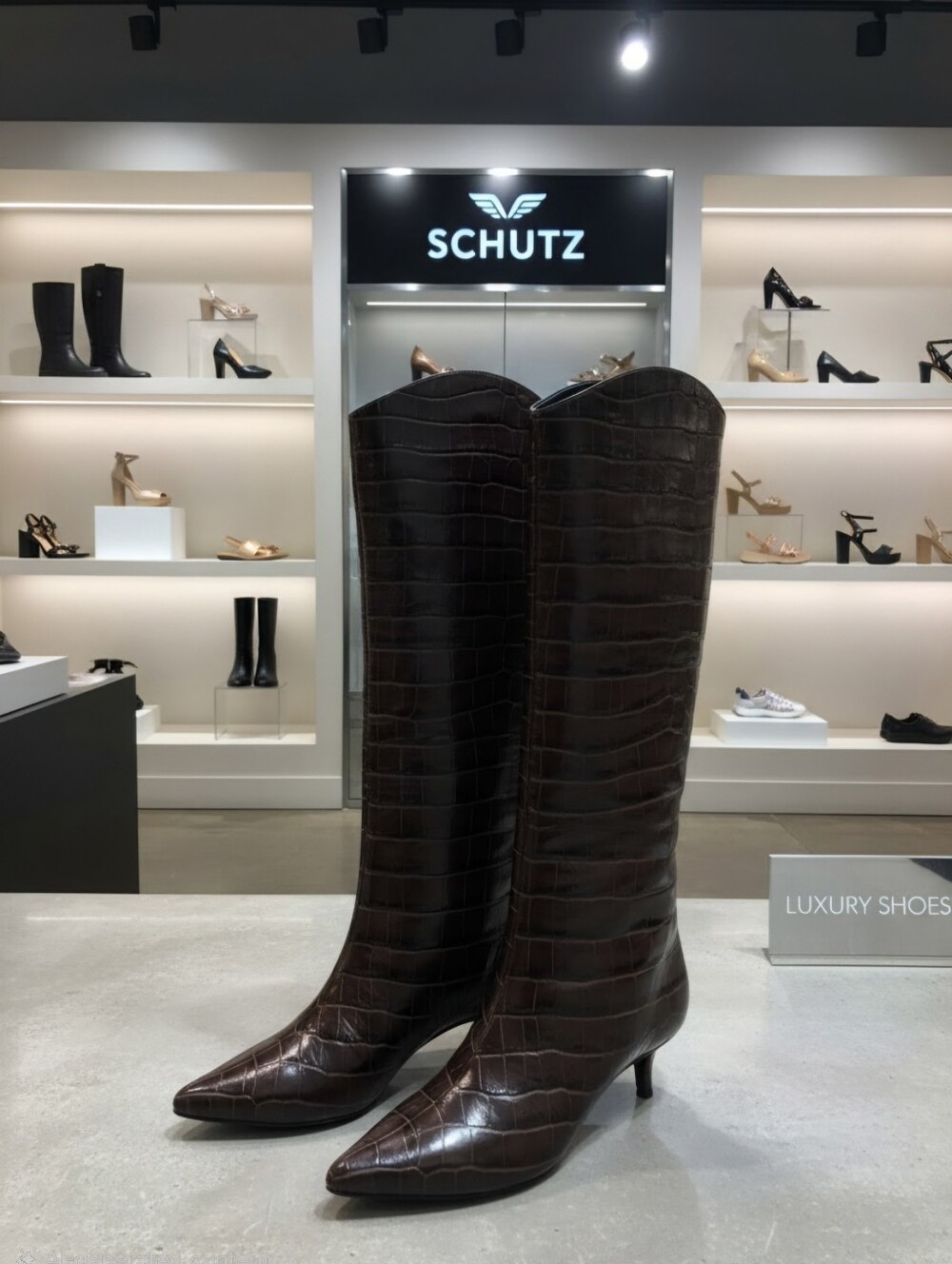 Schutz Maryana Crocodile Print Tall Boots Women's  $595